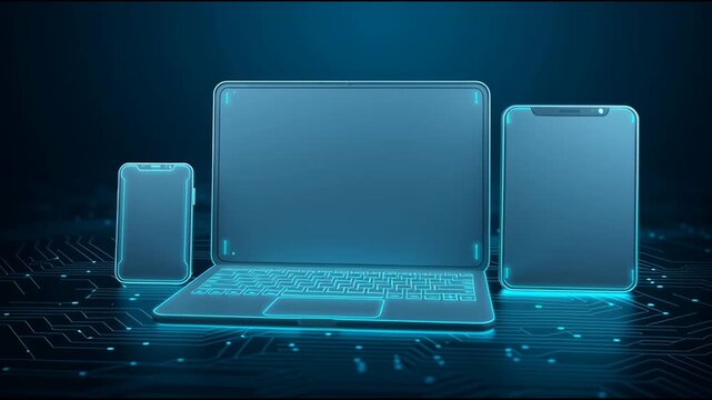 Exploring futuristic technology through glowing devices showcasing digital innovation in a dark space