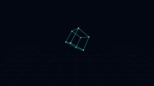 Rotating wireframe cube animation in 4K stock video