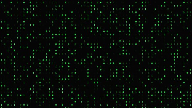 Digital matrix code background with green blinking data