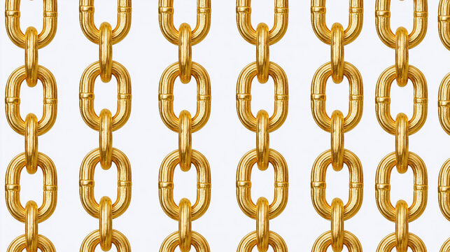 Gold chain pattern on white background, decorative metal link texture, seamless repeating design, luxury style, close up view