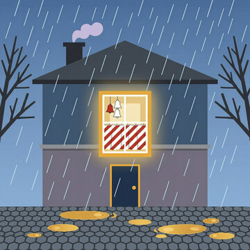Rainy winter evening outside quiet orphanage