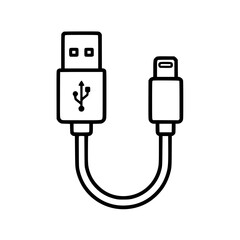 Naklejka na ściany i meble Phone cable icon flat outline in black