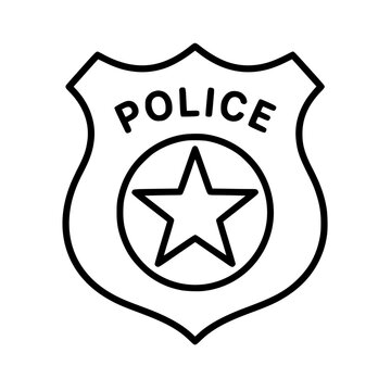 Police badge icon flat outline in black