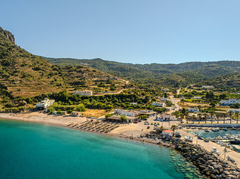 Turquoise Beach and Kamari Harbour in Kefalos Gulf, Kos