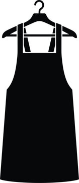 Black apron vector icon silhouette hanging on coat rack, kitchen uniform symbol design