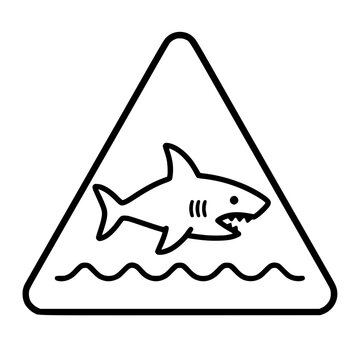 Shark warning sign flat outline in black