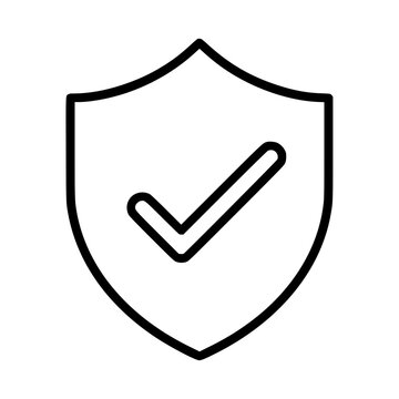 Shield check icon flat outline in black
