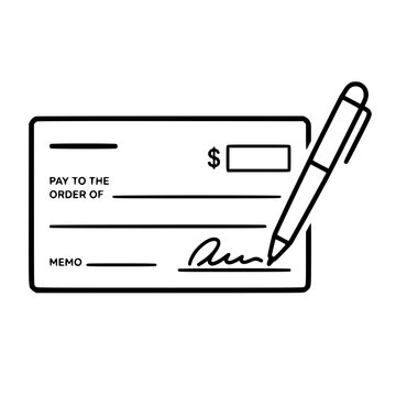 Signing cheque icon flat outline in black
