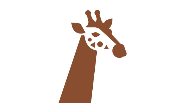 Minimalist giraffe head vector illustration with geometric shapes and brown flat design.