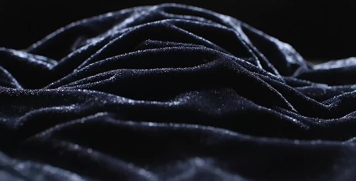 Dark fabric moving gently on a black background showing the texture and detail