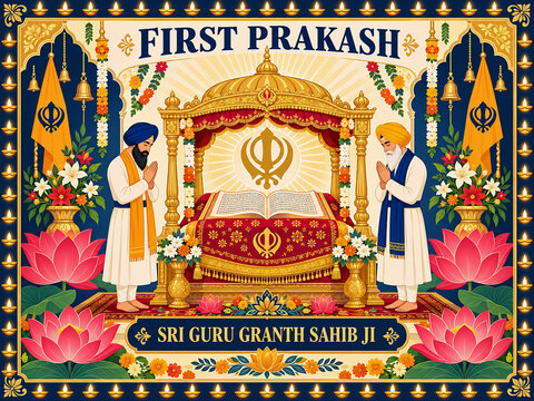 First Prakash Sri Guru Granth Sahib Ji &ndash; Sikh Religious Celebration, Spiritual Devotional Poster