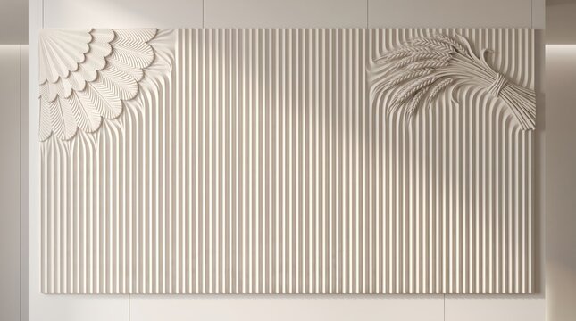 Thanksgiving white background border formed by 3D gypsum wall panel relief and copy space, suited for interior architecture wall coverings and luxury retail