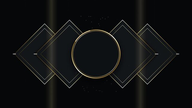 Luxury gold and black geometric animation background, with rotating diamond, frames and center, circle luxury background