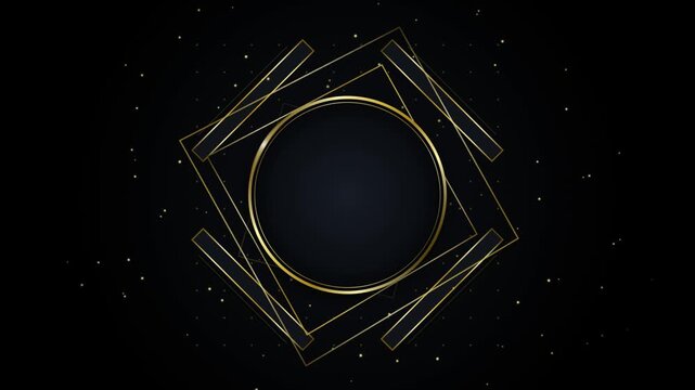 Luxury gold and black geometric background, with glowing particle, dust for branding, and events