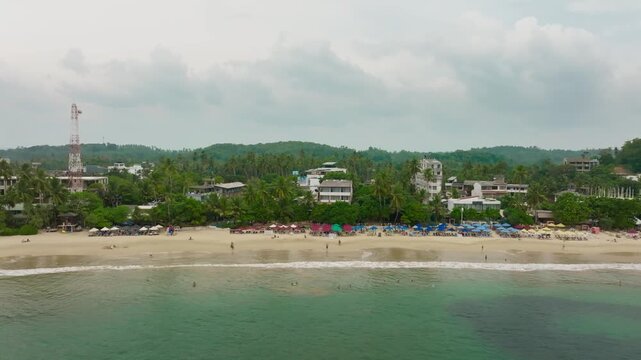 Aerial view of the resort coast of Southern Sri Lanka, a popular resort region with picturesque beaches, well-developed infrastructure and opportunities for surfing and animal watching..
