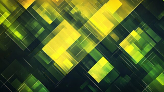 Abstract geometric green and yellow pattern with dynamic overlapping rectangles