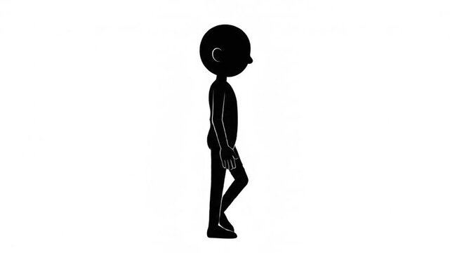 Silhouette character walking cycle animation featuring a simple human figure moving steadily across the white screen in high quality motion