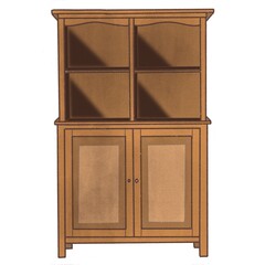 Wooden hutch cabinet illustration with shelves and lower doors isolated on white background © Alineputri