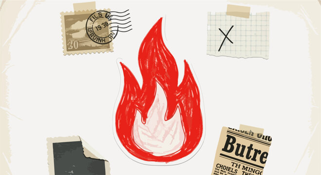 Vintage collage with fiery chili pepper illustration