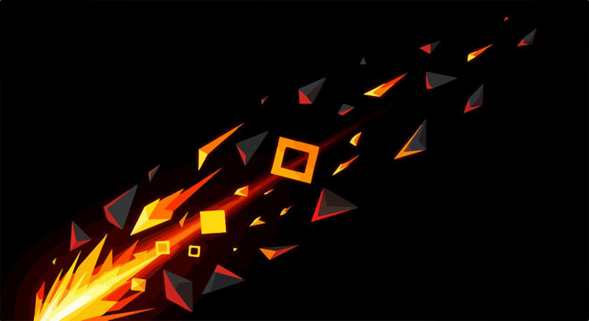 Bright geometric explosion with glowing fragments