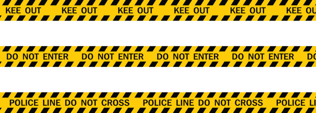 Three strips of yellow and black caution tape with keep out do not enter and police line text