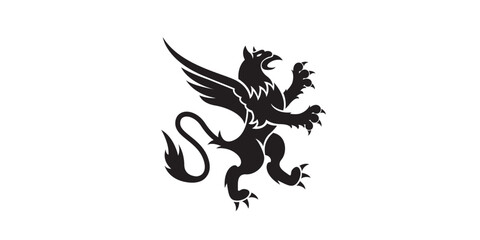 Fototapeta premium Black griffin heraldic silhouette illustration mythical beast concept design