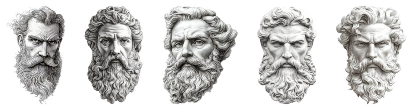 Sculpture. Faces. Bearded Men. Portraits. Stone Art.