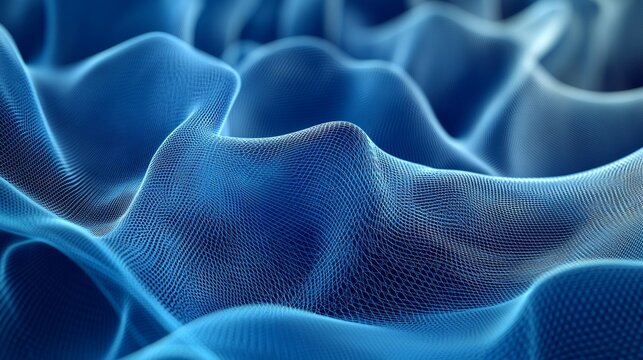 Abstract blue fabric landscape with mesh wave patterns