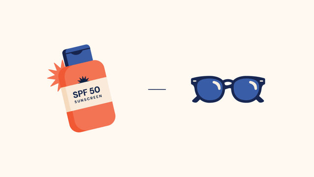 Sunscreen bottle with spf 50 protection factor and classic sunglasses for summer outdoor activities sunscreen sunblock