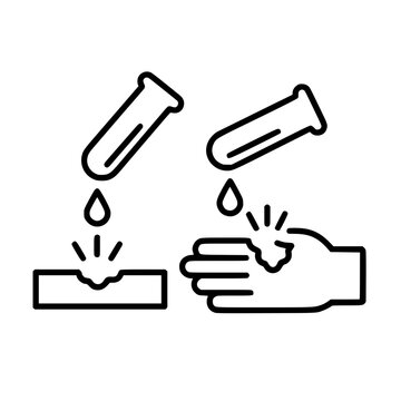 Corrosive substance icon flat outline in black