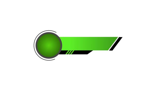Modern green and black lower third graphic banner with circular logo placeholder on white background. Clean broadcast overlay for video title presentations.