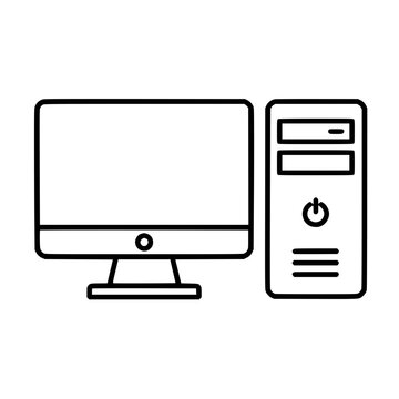 Desktop computer icon flat outline in black