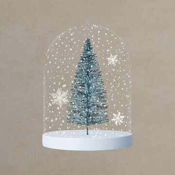 Christmas tree snow globe, festive collage element