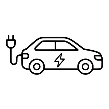 Electric Car icon flat outline in black
