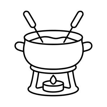 Fondue pot icon flat outline in black