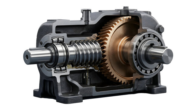 Detailed cross-section view of a worm gear speed reducer mechanism, showcasing the internal mechanical components and power transmission system for industrial applications