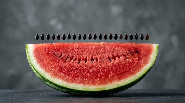 Fresh Watermelon Slice with Floating Seeds