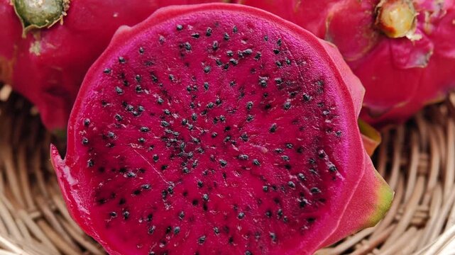 Fresh Red Dragon Fruit in a Woven Basket