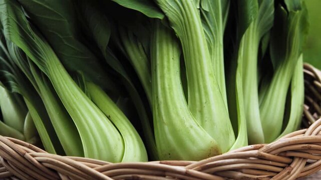 Fresh Bok Choy or Pak Choi(Chinese cabbage) in bamboo basket
