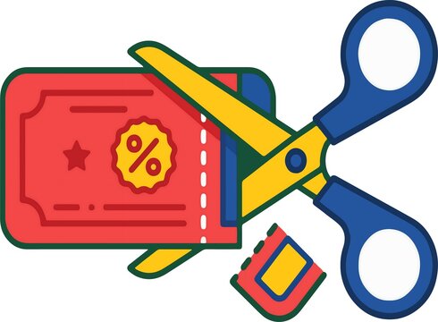 Coupon cutting vector illustration with scissors and discount voucher