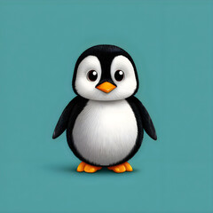 Fototapeta premium Cute fluffy baby penguin character illustration isolated on blue background