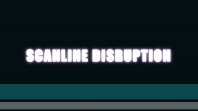 Scanline disruption text animation with glowing digital interference and glitch effects