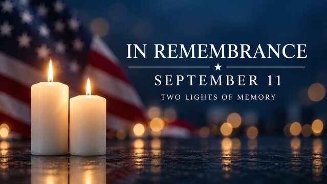 September 11 remembrance with two candles and American flag