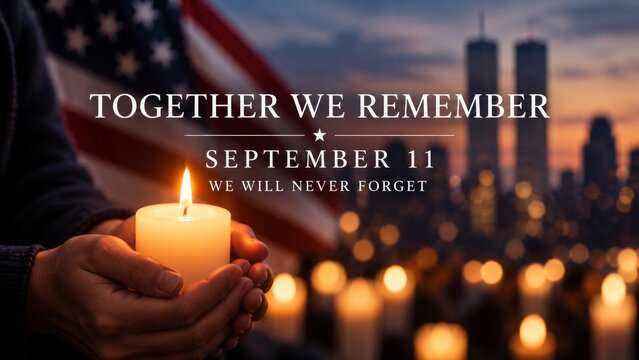 September 11 remembrance with candle and city skyline