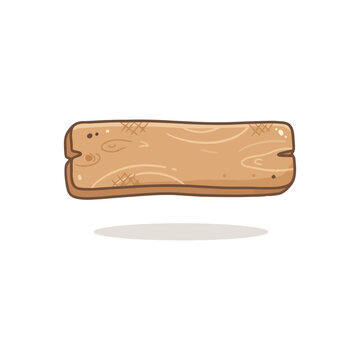 Cartoon wooden sign isolated on white background, simple rustic plank illustration.