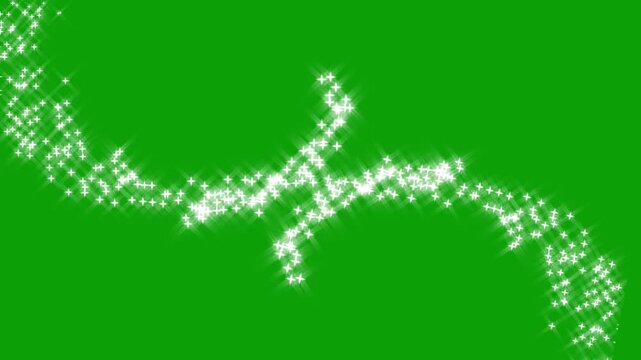 4K luxury white glitter sparkles line trail, magic glitter stars, pixie dust path, Christmas sparkle particles, shimmering light effects and elegant star overlay on a green screen background