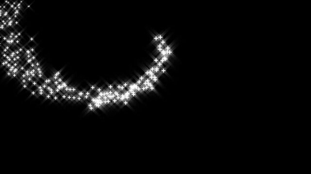Twinkle star glitter line sparkle animation, white cartoon stars, blinking sparkle effects, cute motion graphics, glowing starlight trail and smooth twinkle animation on black screen, 4K...