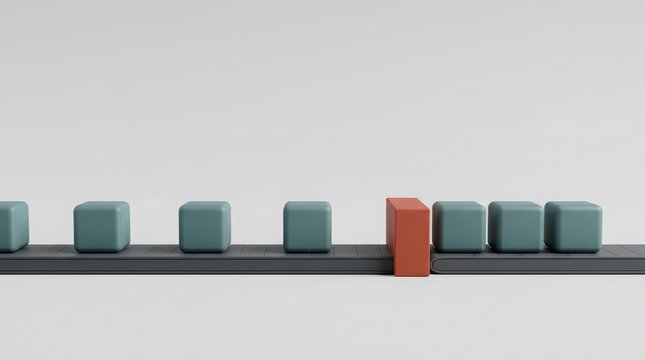 A single red block interrupts a row of muted blocks, creating a minimalist visual metaphor for differentiation, disruption, leadership, and standing out from the crowd