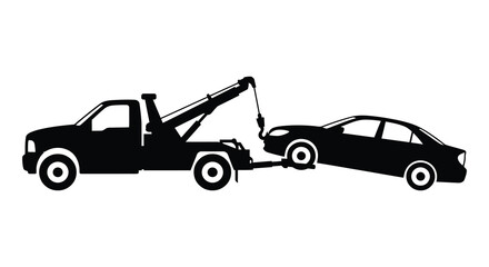 Naklejka premium Tow truck transporting a damaged sedan black silhouette