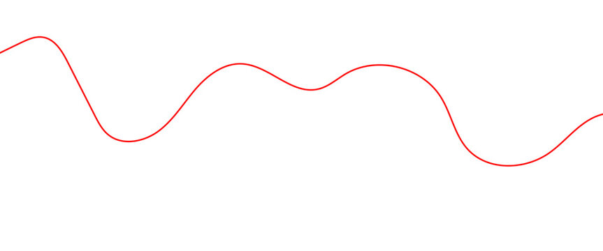Minimalist red wave line vector, abstract flowing curved stroke on white background, simple organic wavy graphic element for design